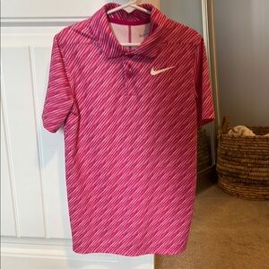 Nike Pink and White Polo Shirt with Geometric Pattern